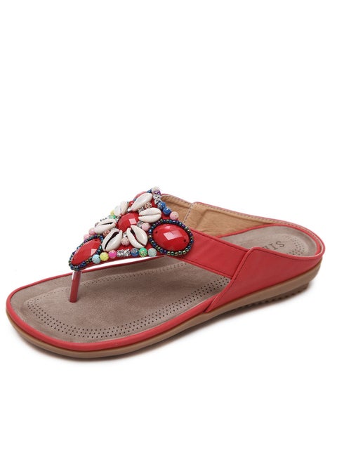 Vintage Seashell Slippers With Beads On The Coast Of Bohemia Red