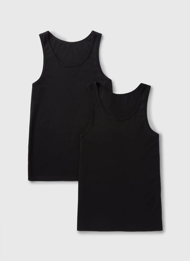 Matalan 2 Pack Black Cotton Vests