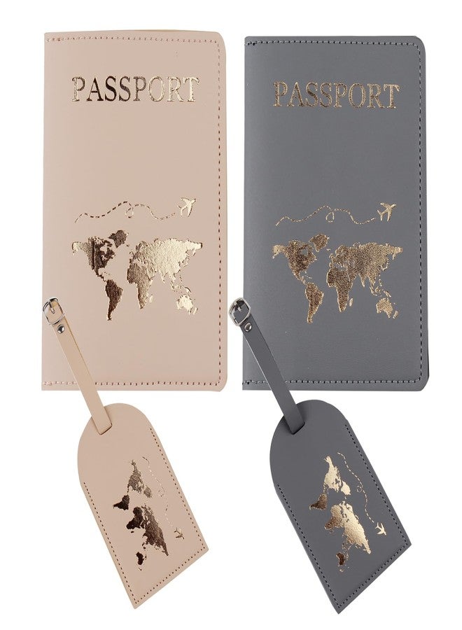 mr and mrs passport covers and luggage tags gift set, couple passport holder for honeymoon, Gray and Khaki-map, One Size, Gray and Khaki-map