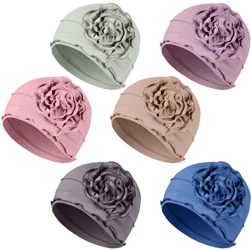 JenPen 6 Pcs Cotton Chemo Turban Headwear Beanie for Women Soft Cancer Head Scarf Hats Elastic Covers Cap for Hair Loss (Rustic Color), Rustic Color, One size - Image 1