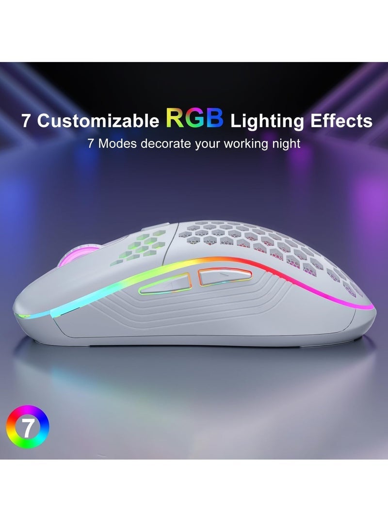 general Wireless Mouse Wireless Gaming Mouse, Rechargeable Computer Mouse with RGB Backlight 6-Button Adjustable Lightweight Honeycomb Shell for Laptop, PC, Computer, etc. (White) - Image 4