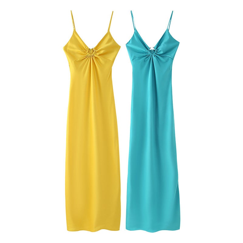 Saw Independent Station Women'S Style Fashion Elegant Elegant Long Hollow Decorative Satin Slip Dress - Image 2