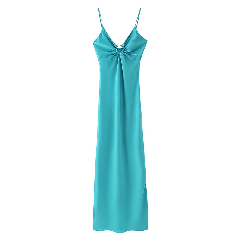 Saw Independent Station Women'S Style Fashion Elegant Elegant Long Hollow Decorative Satin Slip Dress - Image 3