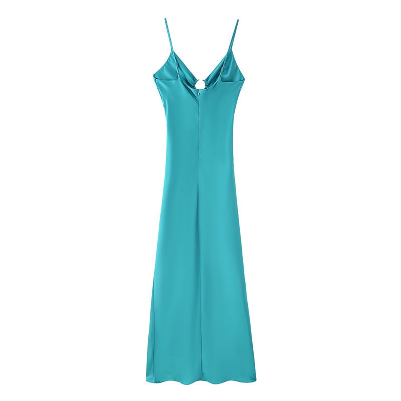 Saw Independent Station Women'S Style Fashion Elegant Elegant Long Hollow Decorative Satin Slip Dress - Image 4