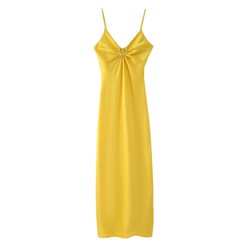 Saw Independent Station Women'S Style Fashion Elegant Elegant Long Hollow Decorative Satin Slip Dress - Image 5