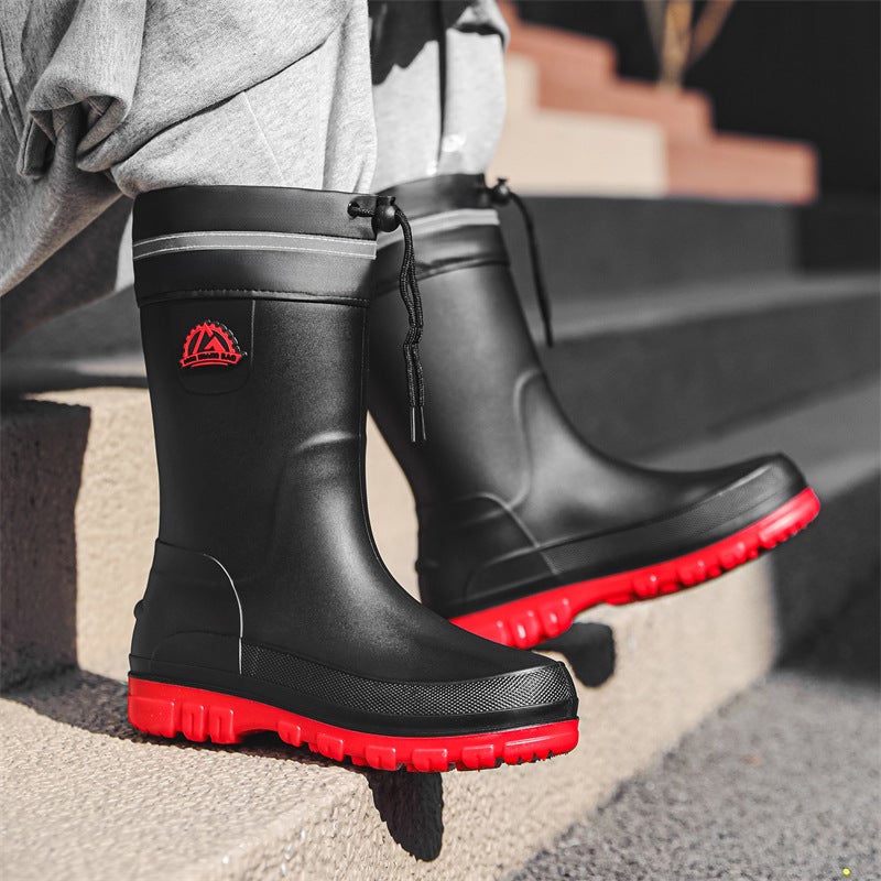 New Rain Boots Men'S Fashion High Waterproof Shoes Non-Slip Thick-Soled Wear-Resistant Water Boots Adult Work Rubber Shoes - Image 3