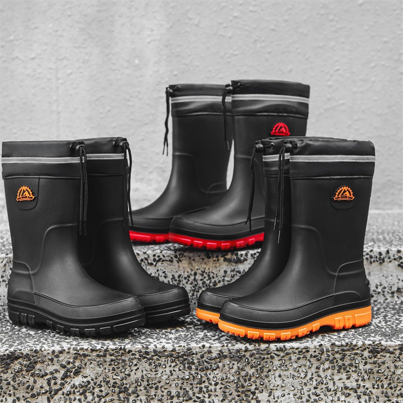 New Rain Boots Men'S Fashion High Waterproof Shoes Non-Slip Thick-Soled Wear-Resistant Water Boots Adult Work Rubber Shoes - Image 5