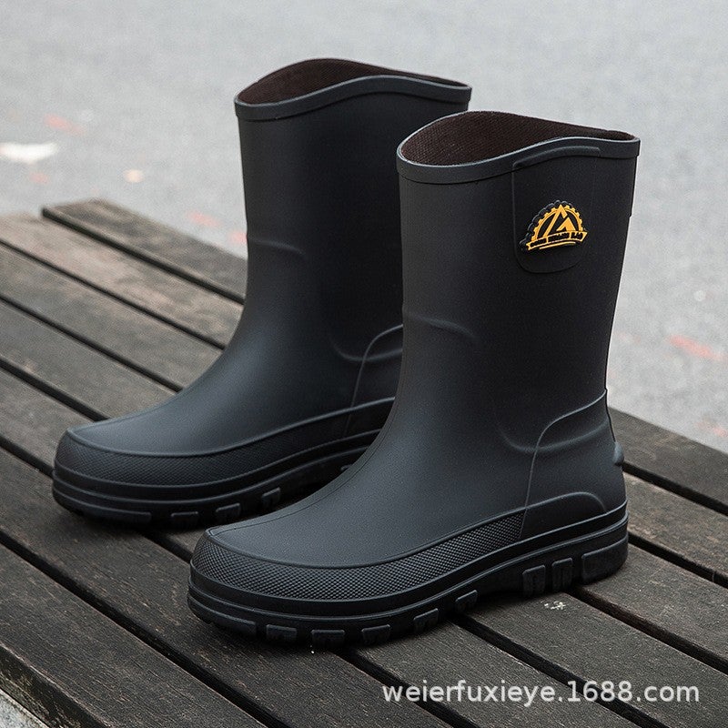 New Rain Boots Men'S Fashion High Waterproof Shoes Non-Slip Thick-Soled Wear-Resistant Water Boots Adult Work Rubber Shoes - Image 1