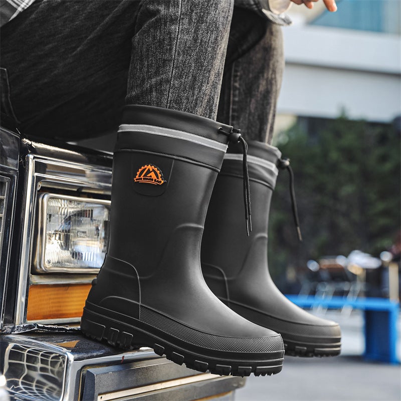 New Rain Boots Men'S Fashion High Waterproof Shoes Non-Slip Thick-Soled Wear-Resistant Water Boots Adult Work Rubber Shoes - Image 2