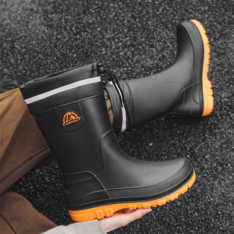 New Rain Boots Men'S Fashion High Waterproof Shoes Non-Slip Thick-Soled Wear-Resistant Water Boots Adult Work Rubber Shoes - Image 4