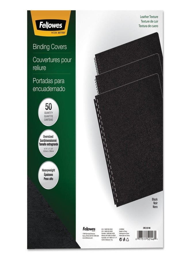 فيلوز أغطية تجليد Fellowes 52146، مقاس 11-1/4 × 8-3/4 بوصة، مصنوعة من فينيل أسود يشبه الجلد، 50 غطاءً في العبوة - Image 2