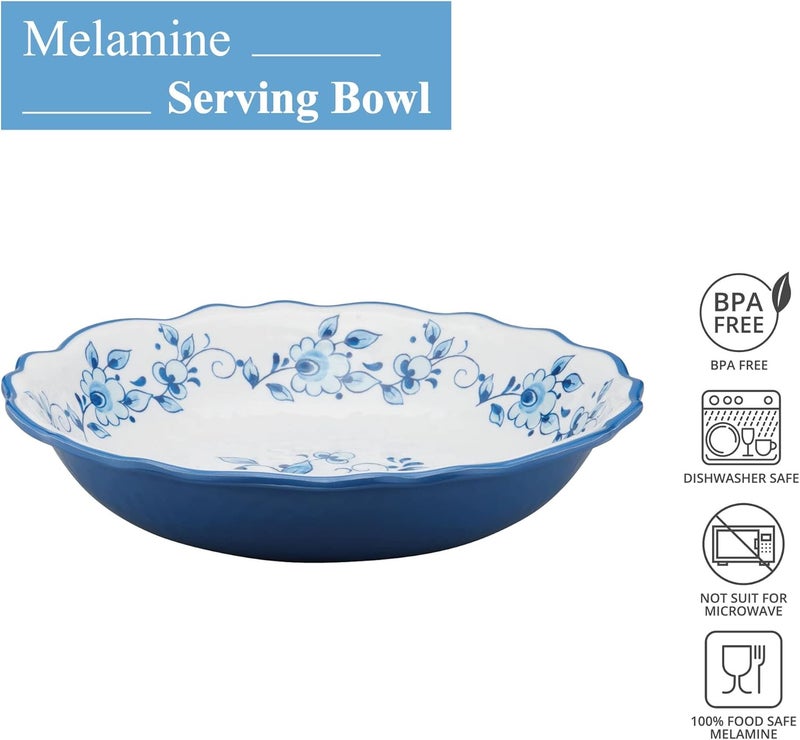 UPware Blue and White Floral Melamine Serving Bowl BPAFree Large Decorative Bowl for Salad Fruit Pasta or Outdoor Entertaining 1375 Inch - Image 2