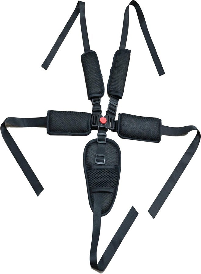 Dogxiong Universal 5 Point Adjustable Harness Seat Belt Stroller for Kids Harness Belt with Baby Shoulder Strap with Baby Shoulder Strap and Crotch Harness Pads (Black) - Image 1