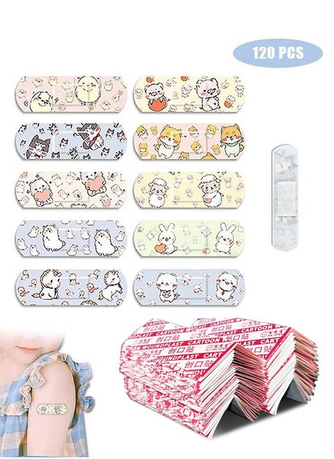 120 Pcs Cartoon Bandages Strips Band Aid, PE Material Hemostatic Waterproof Adhesive Bandages Strips Combination Pack, Cuts Scrapes First Aid Bandages for Family (Colorful)