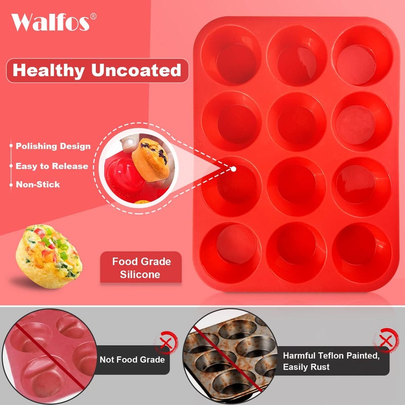 Walfos وولفوس قالب مافن سيليكون خالٍ من BPA - مجموعة قوالب كب كيك من 3 قطع، تشمل 24 كوب صغير، 12 كوب عادي و6 أكواب بحجم تكساس، تنبثق بسهولة - آمن للغسالة الصحون والميكروويف - Image 3