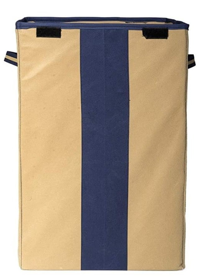 STORE MORE 68 L Patti Laundry Basket for Clothes and Toys With Lid & Side Handles Durable Foldable and Collapsible Laundry Storage Bag for Dirty Clothes (Blue & Beige, Pack of 2) - Image 5