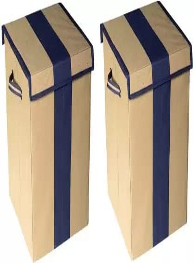 STORE MORE 68 L Patti Laundry Basket for Clothes and Toys With Lid & Side Handles Durable Foldable and Collapsible Laundry Storage Bag for Dirty Clothes (Blue & Beige, Pack of 2) - Image 1