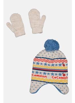 Cocomelon Toddlers Boy 2 Pcs Graphic Bennie And Mittens Set, Grey Combo  - Image 2