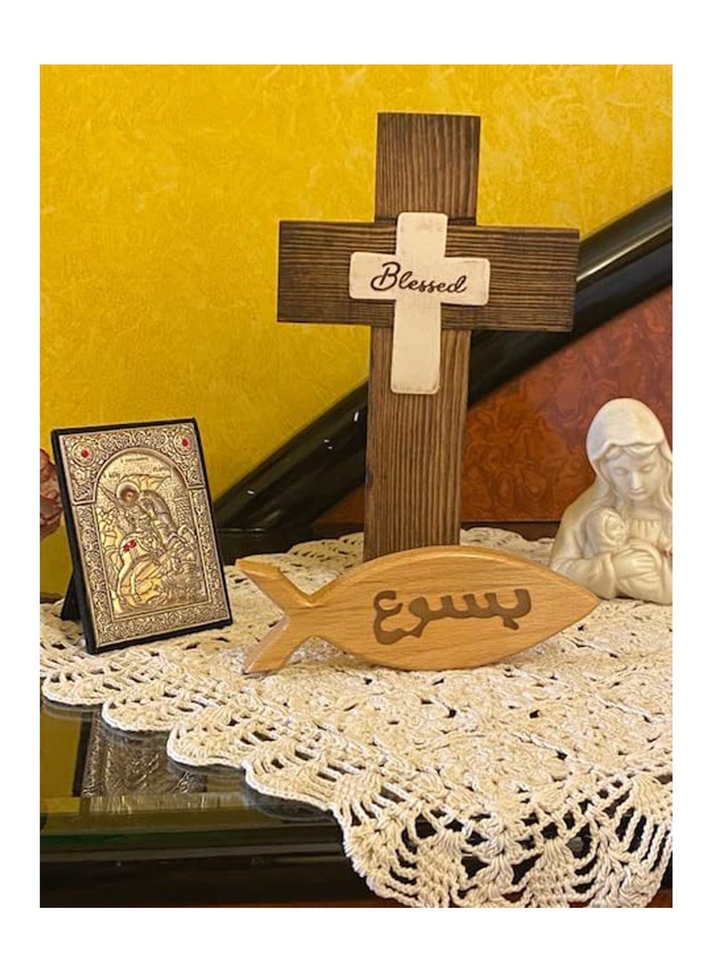 UP TO DATE Handmade high quality natural wood cross with a white cross - Image 3
