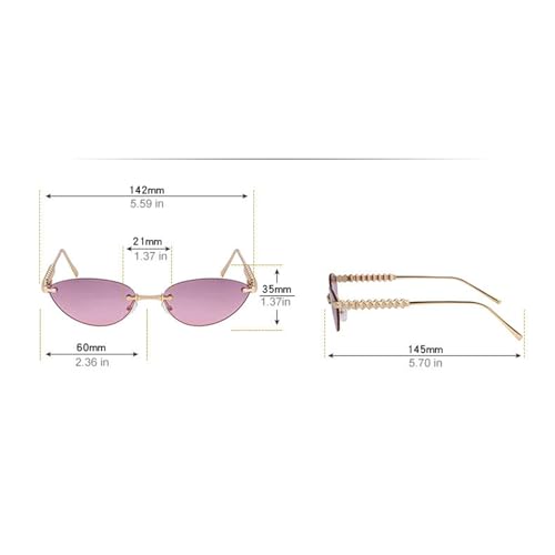 willochra Trendy Rimless Cat Eye Metal Sunglasses Vintage Small Oval Outdoor Eyewear UV400 Protection for Women Men (Dark brown) - Image 5