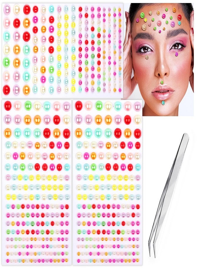 Jacnkb 591pcs Face Gems Hair Gems Pearls, Self-Adhesive Face Jewels Eye Rhinestones 3/4/5/6/8 mm Face Gem Stick on, Halloween Makeup Gems Rave Accessories for Face Eyes Body Makeup (02.Color Pearl) - Image 1