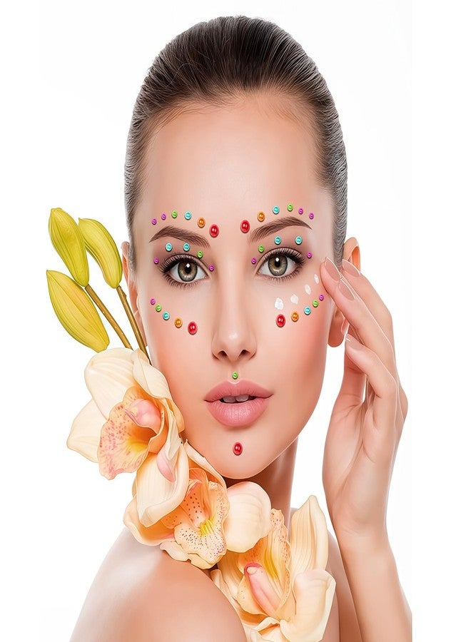 Jacnkb 591pcs Face Gems Hair Gems Pearls, Self-Adhesive Face Jewels Eye Rhinestones 3/4/5/6/8 mm Face Gem Stick on, Halloween Makeup Gems Rave Accessories for Face Eyes Body Makeup (02.Color Pearl) - Image 4