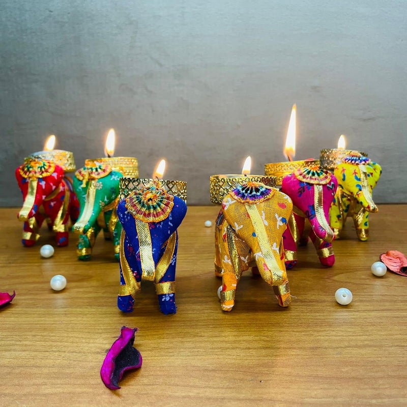 STLYZ Colourful Handcrafted Elephant Candles for Home Decoration Diwali Diya Tealight Candle Home Decor Pack of 4