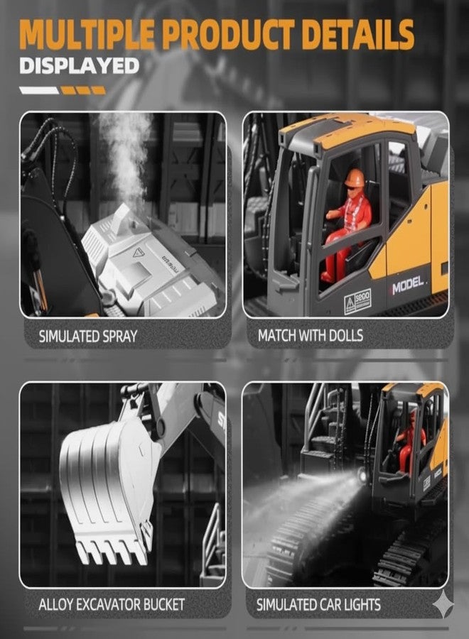 Avarin 12-Channel Remote Control Excavator Toy for Children 6+, 360° Rotating Construction Vehicle with Realistic Sounds, Smoke Effects, LED Lights and Metal Bucket - Image 5