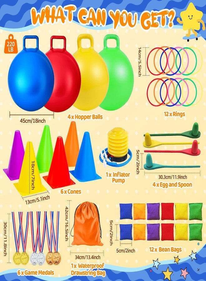 JOY SPOT! 53PCS Carnival Outdoor Games Combo Set for Kids, 18 Inch Hopper Balls with Handles, Ring Toss, Bean Bags, Egg Spoon Relay Race, Fun for Backyard, Field Day, School, Birthday Parties, Family Events - Image 2