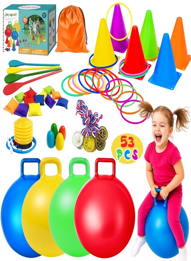 JOY SPOT! 53PCS Carnival Outdoor Games Combo Set for Kids, 18 Inch Hopper Balls with Handles, Ring Toss, Bean Bags, Egg Spoon Relay Race, Fun for Backyard, Field Day, School, Birthday Parties, Family Events - Image 1