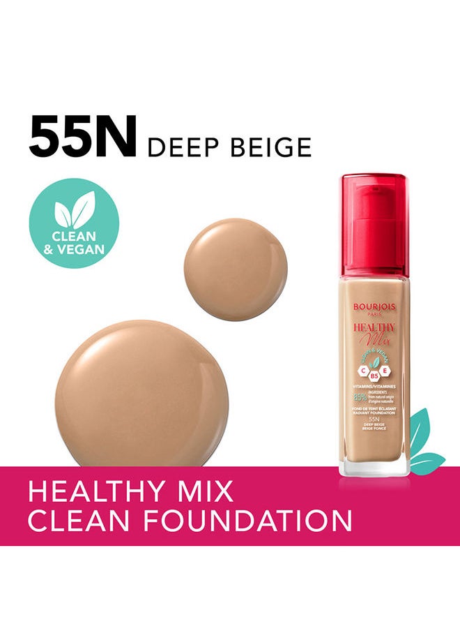 BOURJOIS PARIS - Healthy Mix Clean Foundation - 55N - Deep Beige, 30ml - Image 1