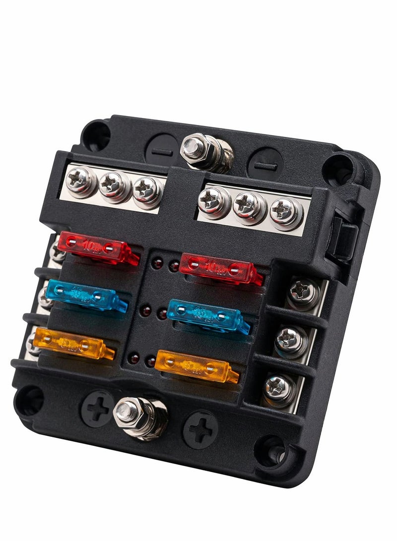 SYOSI 6 Way Fuse Block,12V Blade Circuit ATC/ATO Waterproof Box Holder with LED Indicator Waterpoof Cover for 12V/24V Automotive Truck Boat Marine RV Van Vehicle 12 pcs - Image 1