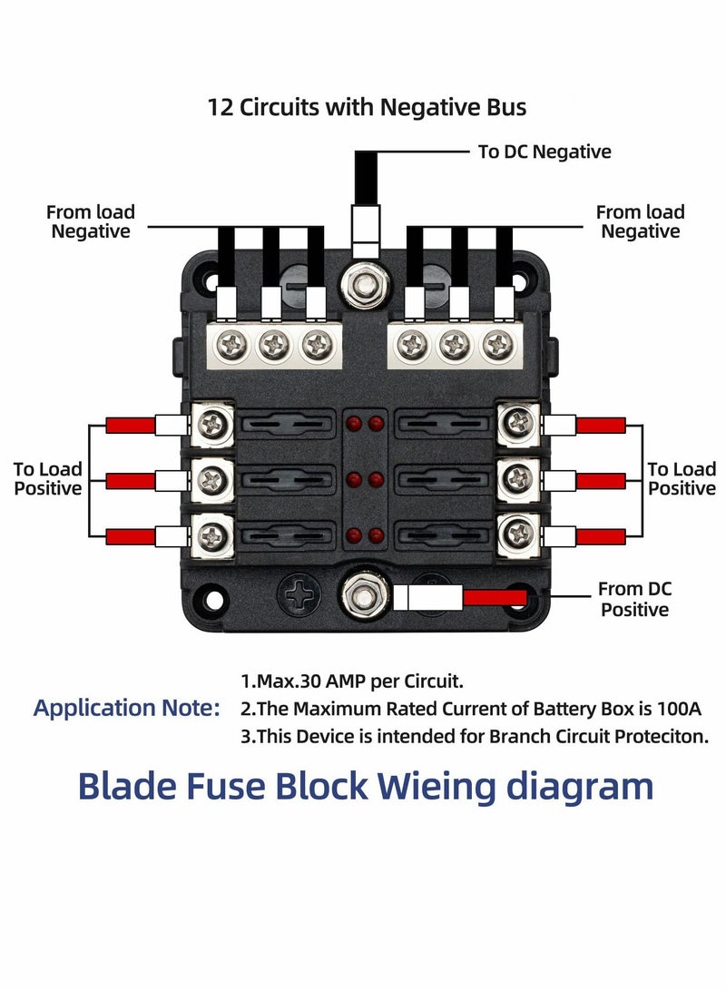 SYOSI 6 Way Fuse Block,12V Blade Circuit ATC/ATO Waterproof Box Holder with LED Indicator Waterpoof Cover for 12V/24V Automotive Truck Boat Marine RV Van Vehicle 12 pcs - Image 3