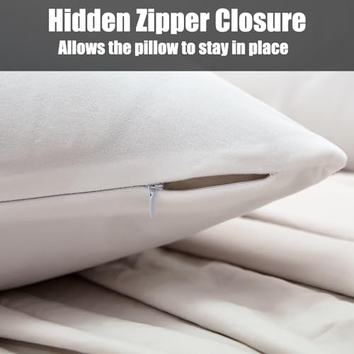 TELUS 2 Pack Zippered Velvet Standard Pillowcases, Super Soft and Cozy Luxury Fuzzy Flannel Pillow Cases with Zipper, 20x26 Inches, White - Image 5