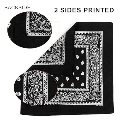 DIKHAWA Unisex Soft Breathable Cotton Paisley Printed Cowboy Bandanas,Headband,Scarf (BLACK_50CM X 50CM_Pack of 4) - Image 4