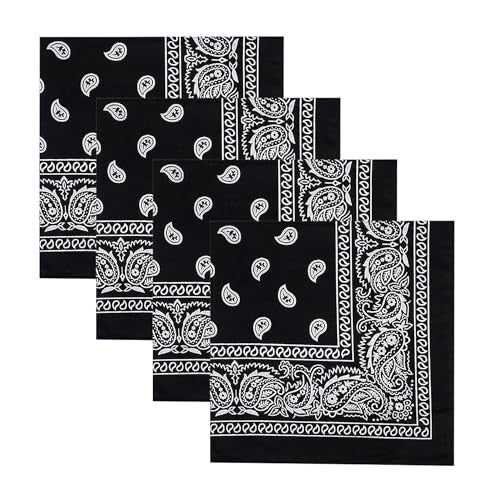 DIKHAWA Unisex Soft Breathable Cotton Paisley Printed Cowboy Bandanas,Headband,Scarf (BLACK_50CM X 50CM_Pack of 4) - Image 1