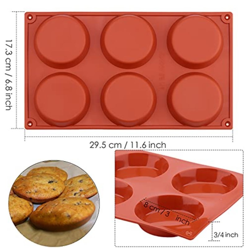 قالب سيليكون للمافن العلوي/قوالب البيض للخبز غير لاصق، قالب سيليكون دائري 3 بوصات للكعك والبيض والفطائر وخبز الذرة، 6 تجاويف صينية فطيرة ووبي، عبوة من 4 قطع غير لاصقة، صينية مافن دائرية من السيليكون، قوالب سيليكون لخبز البيض لدغات البيض والفطائر والكعك الإنجليزي - Image 2