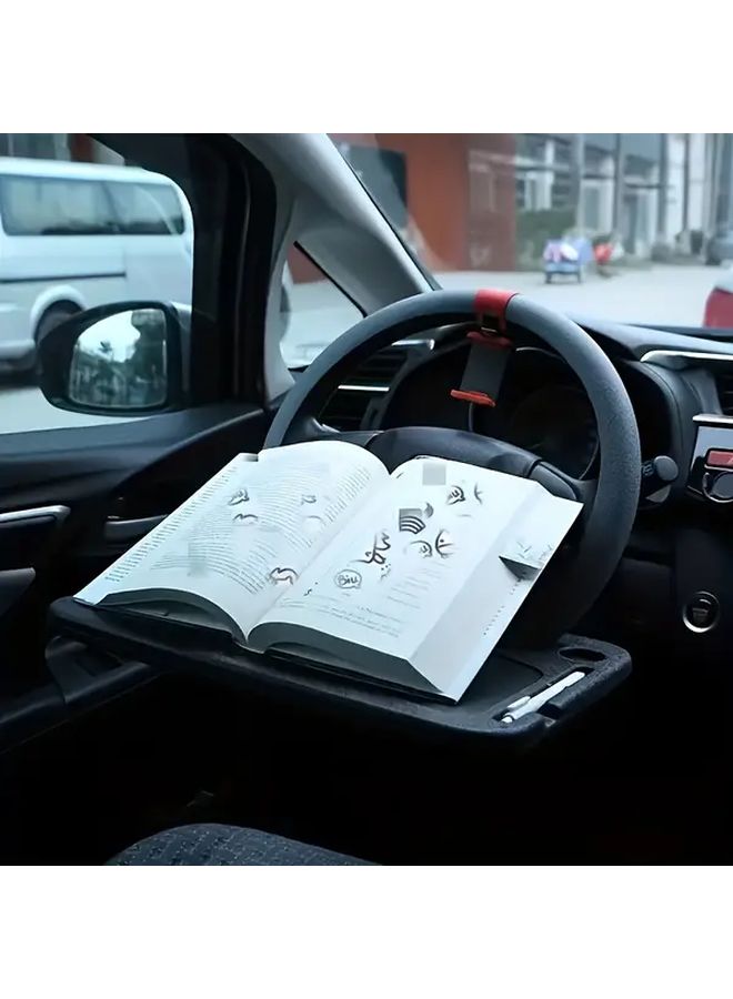 Black Car Steering Wheel Table Pad 2 in 1 Durable Eating Work Reading - Image 1