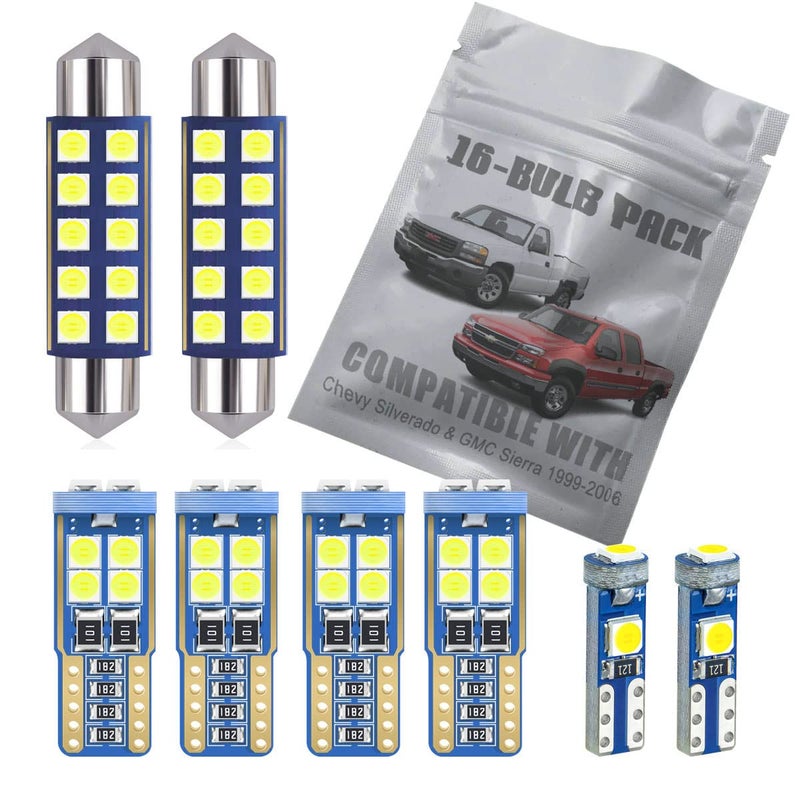 EBAIFUN 14pc White LED Interior Light Kit Compatible with Chevrolet Chevy Silverado and GMC Sierra 1999 2000 2001 2002 2003 2004 2005 2006 Map Dome Trunk License Plate Light Bulb Replacement Package