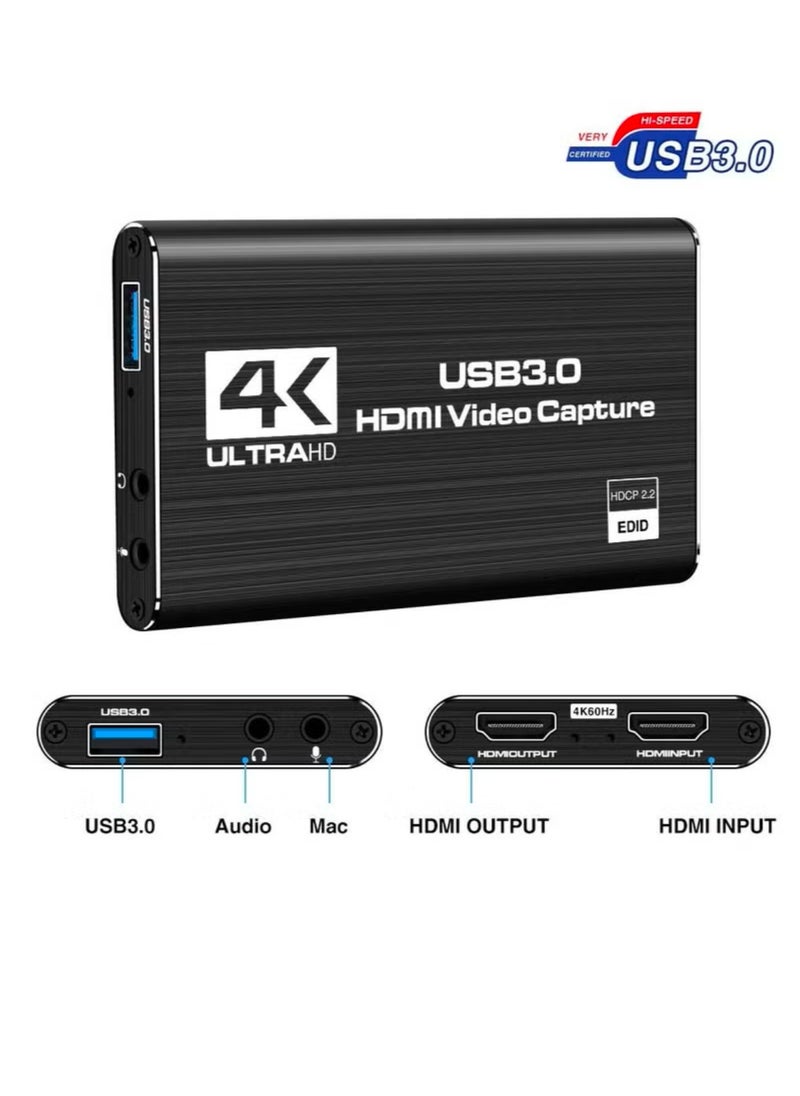 بيوينتي - بطاقة التقاط الصوت والفيديو، HDMI USB3.0 4K 1080P 60fps محول فيديو محمول موثوق به لبث الألعاب والبث المباشر وتسجيل الفيديو، أسود - Image 1