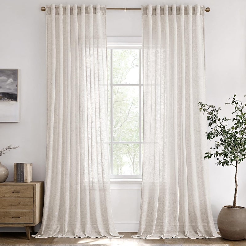 ANRODUO Natural White Semi Sheer Linen Curtains 84 Inches Long for Bedroom Living Room, Light Filtering Rod Pocket Back Tab Drapes Soft Neutral Farmhouse Decor 2 Panels W52 x L84 - Image 1
