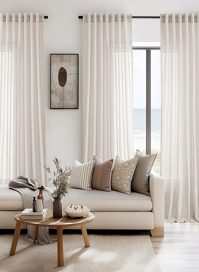 ANRODUO Natural White Semi Sheer Linen Curtains 84 Inches Long for Bedroom Living Room, Light Filtering Rod Pocket Back Tab Drapes Soft Neutral Farmhouse Decor 2 Panels W52 x L84 - Image 2