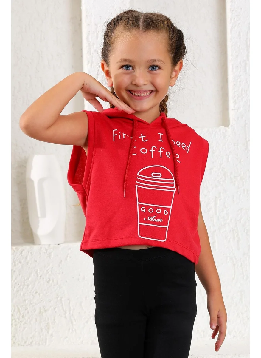 زيبكيدز Girl First I Need Coffee Printed Sleeveless Hooded Sweatshirt 9-12 Years Old
