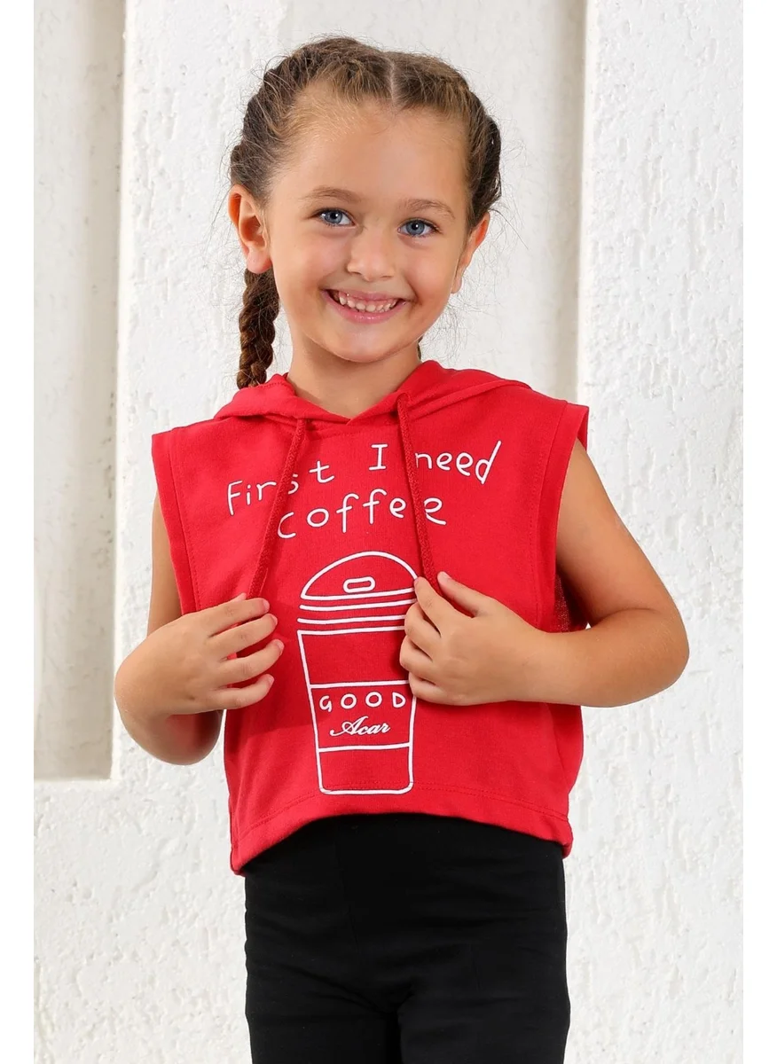 زيبكيدز Girl First I Need Coffee Printed Sleeveless Hooded Sweatshirt 9-12 Years Old