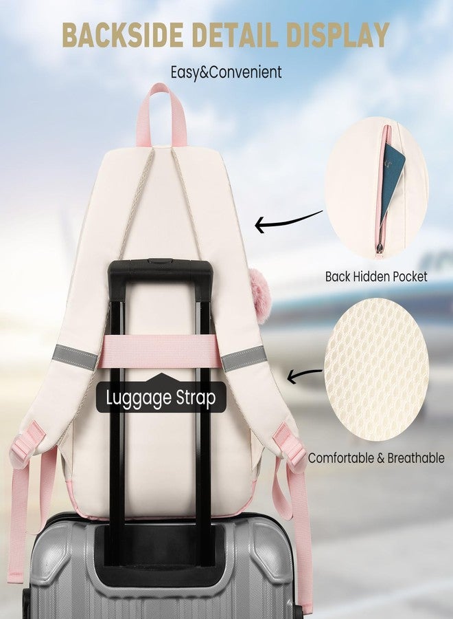 WINDARS School Backpack for Teen Girls, Cute College Backpacks for Women Students Aesthetic Bookbag Large Laptop Bag, Pink Beige, 15.6 inch, Modern - Image 5