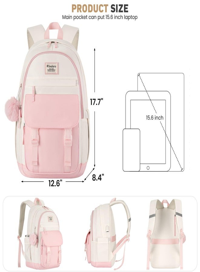 WINDARS School Backpack for Teen Girls, Cute College Backpacks for Women Students Aesthetic Bookbag Large Laptop Bag, Pink Beige, 15.6 inch, Modern - Image 3