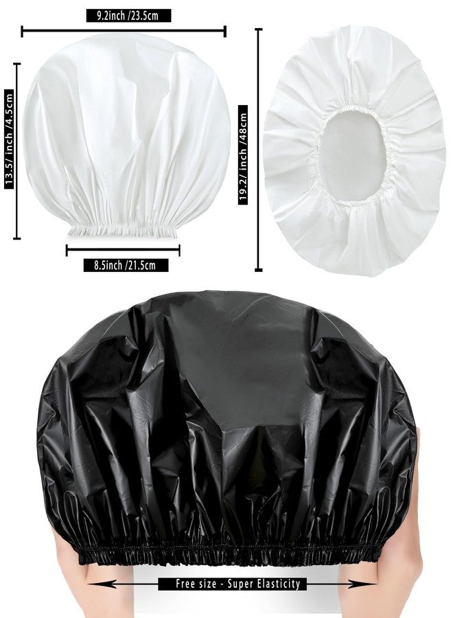 CHFONG Super Jumbo Shower Cap 2 PCS Waterproof Shower Caps for Women, Extra Large Shower Cap, Reusable Super Large Bath Caps Hair Cap for Long Thick Curly Hair, Locs, Twist Braids - Black + White - Image 4
