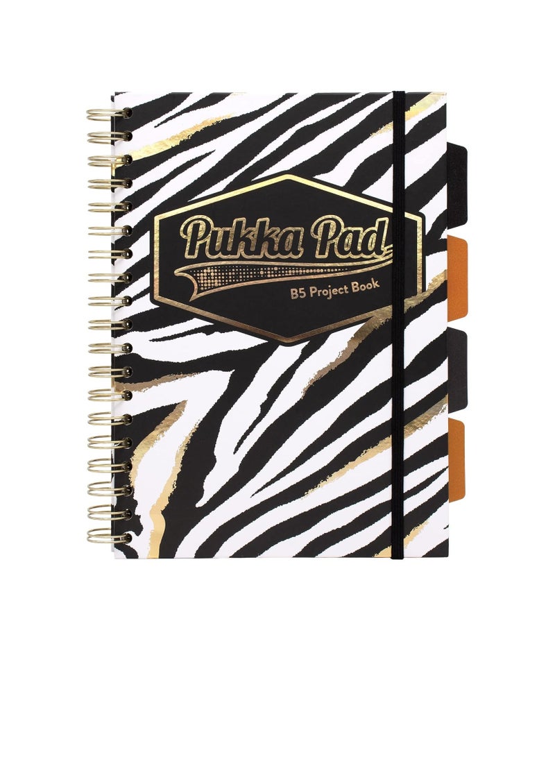 Pukka Pad 1 Pukka Pad, Wild B5 Hardback Project Books – Pack of 1 Wirebound Notebooks with Zebra and Leopard Print Design – Includes 4 Repositionable Dividers and Elasticated Closure - Image 1
