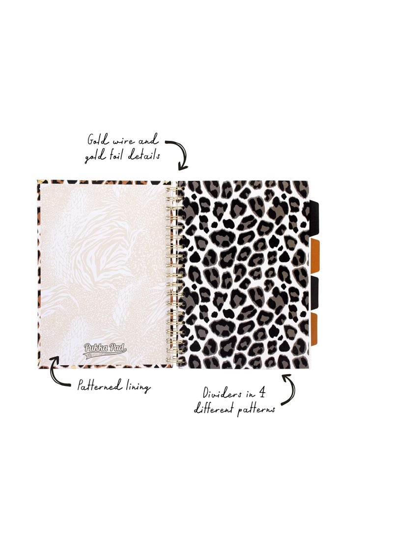 Pukka Pad 1 Pukka Pad, Wild B5 Hardback Project Books – Pack of 1 Wirebound Notebooks with Zebra and Leopard Print Design – Includes 4 Repositionable Dividers and Elasticated Closure - Image 2