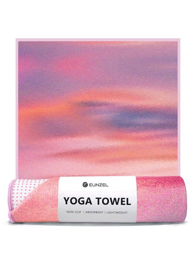 Eunzel Hot Yoga Towel, Non Slip Yoga Mat Towel Sweat Absorbent Printed Yoga Towel with Grip Dots for Hot Yoga, Pilates and Workout 72"x 24", Sunset - Image 1